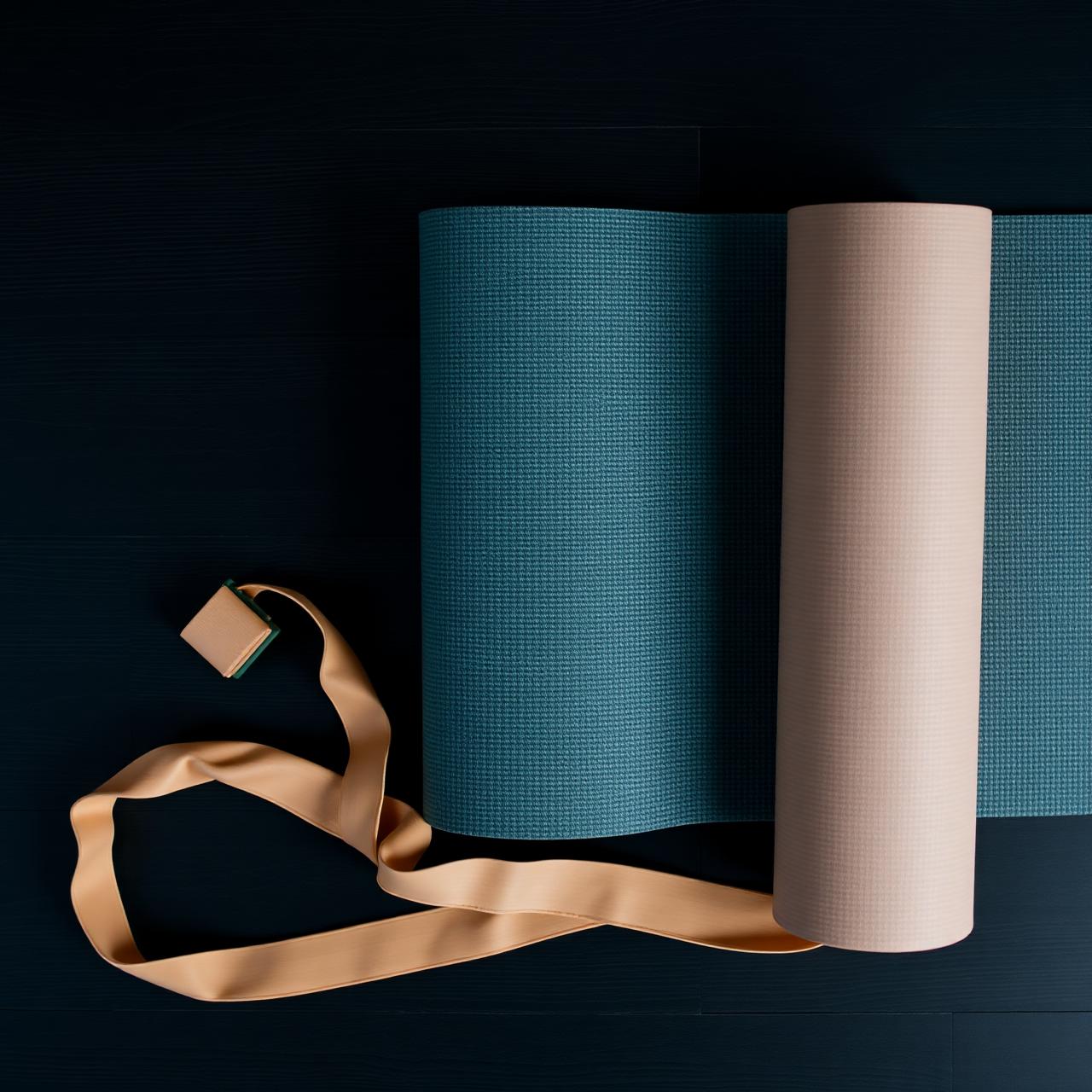 Plain folded activewear, water bottle and sneaker flat lay