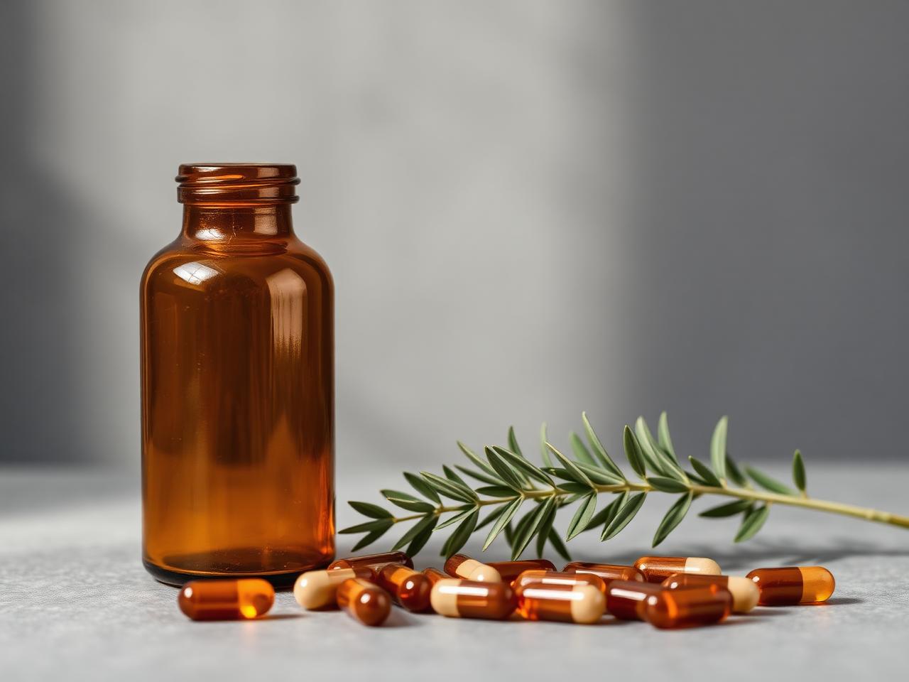 Unbranded supplement containers with botanicals